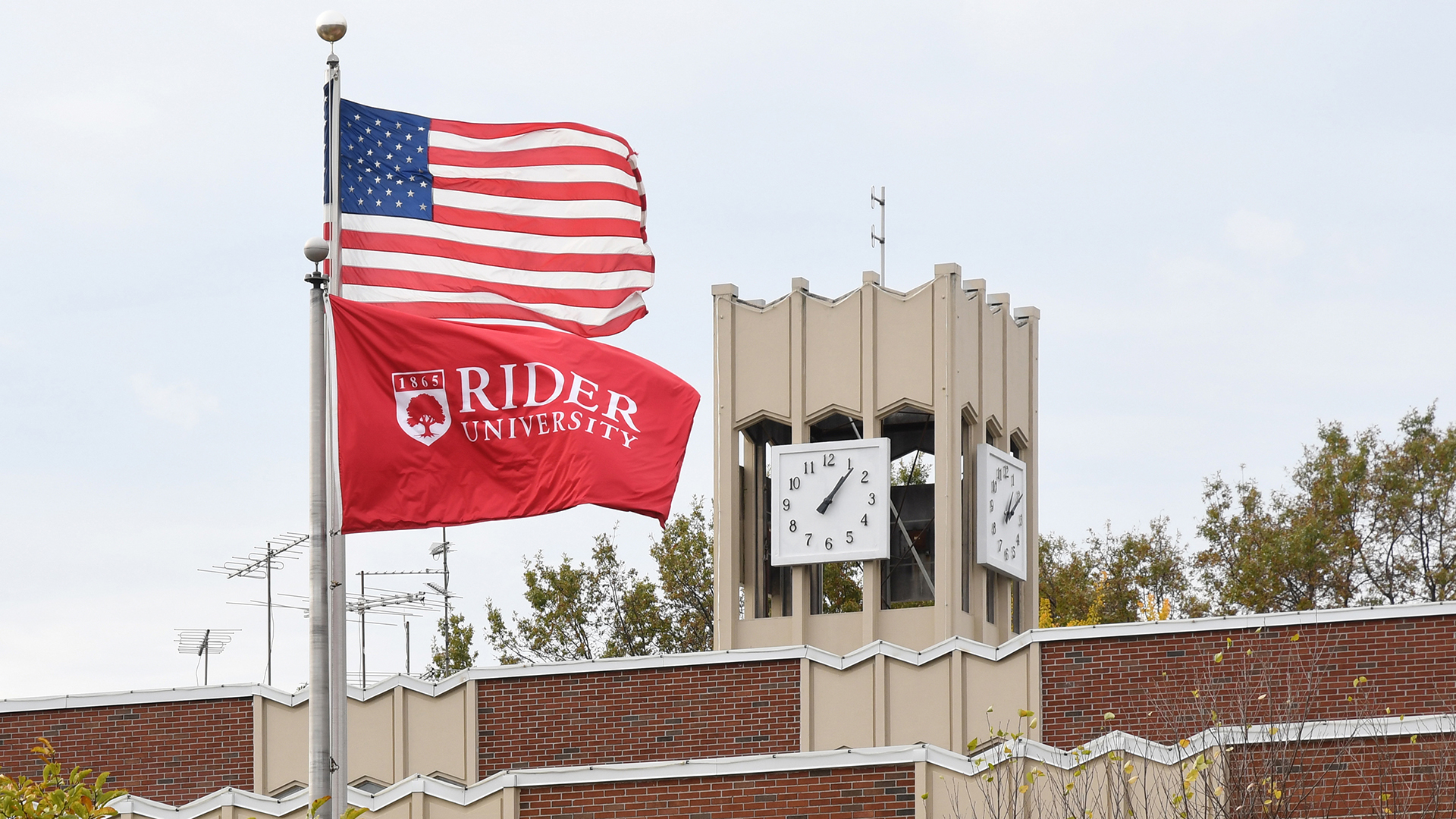 Flags fly over Moore Library