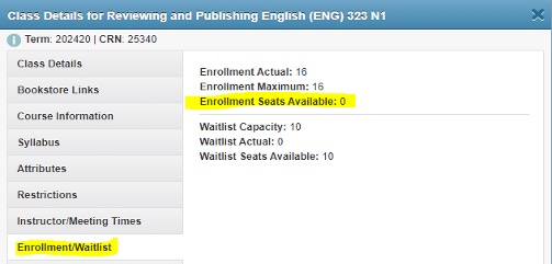 Enrollment/Waitlist - image of registration dashboard