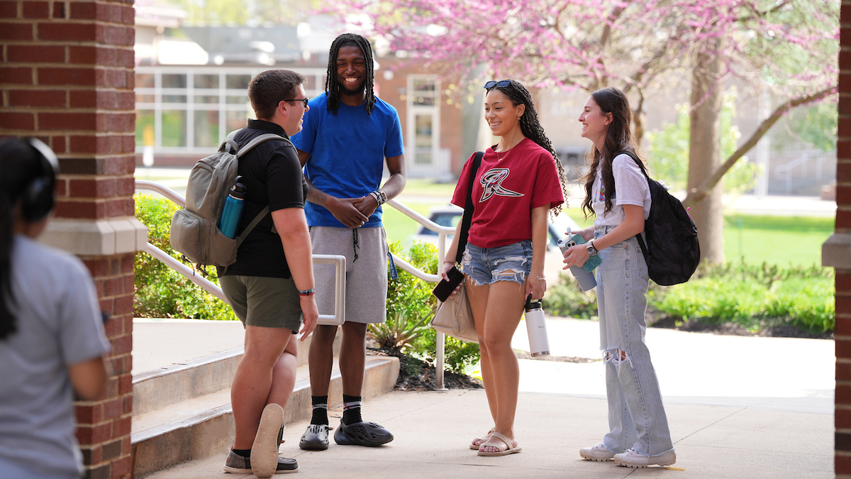 Rider students gathered outside in spring