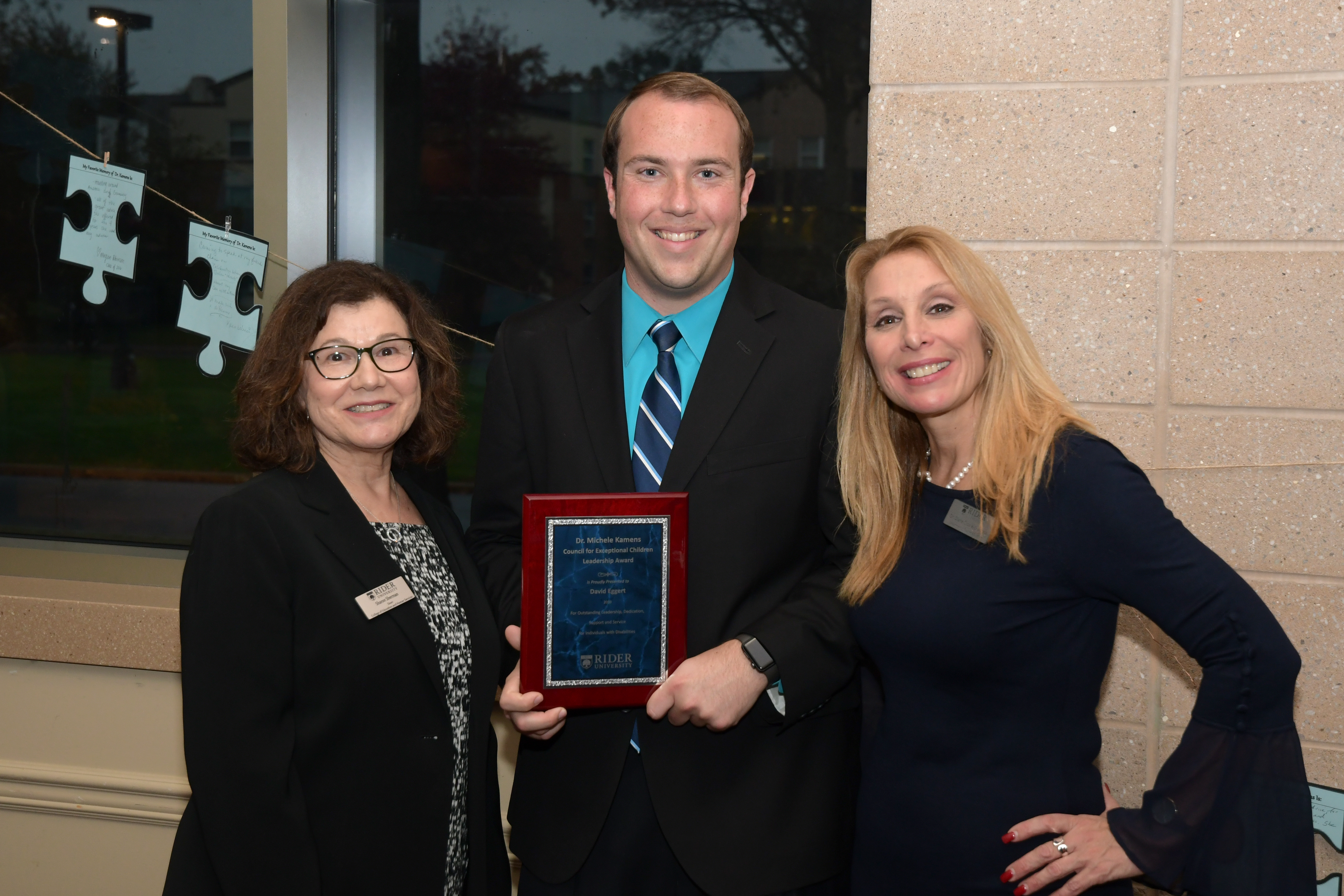 David Eggert '18 getting awarded The Michele Kamens Council for Exceptional Children Leadership Award