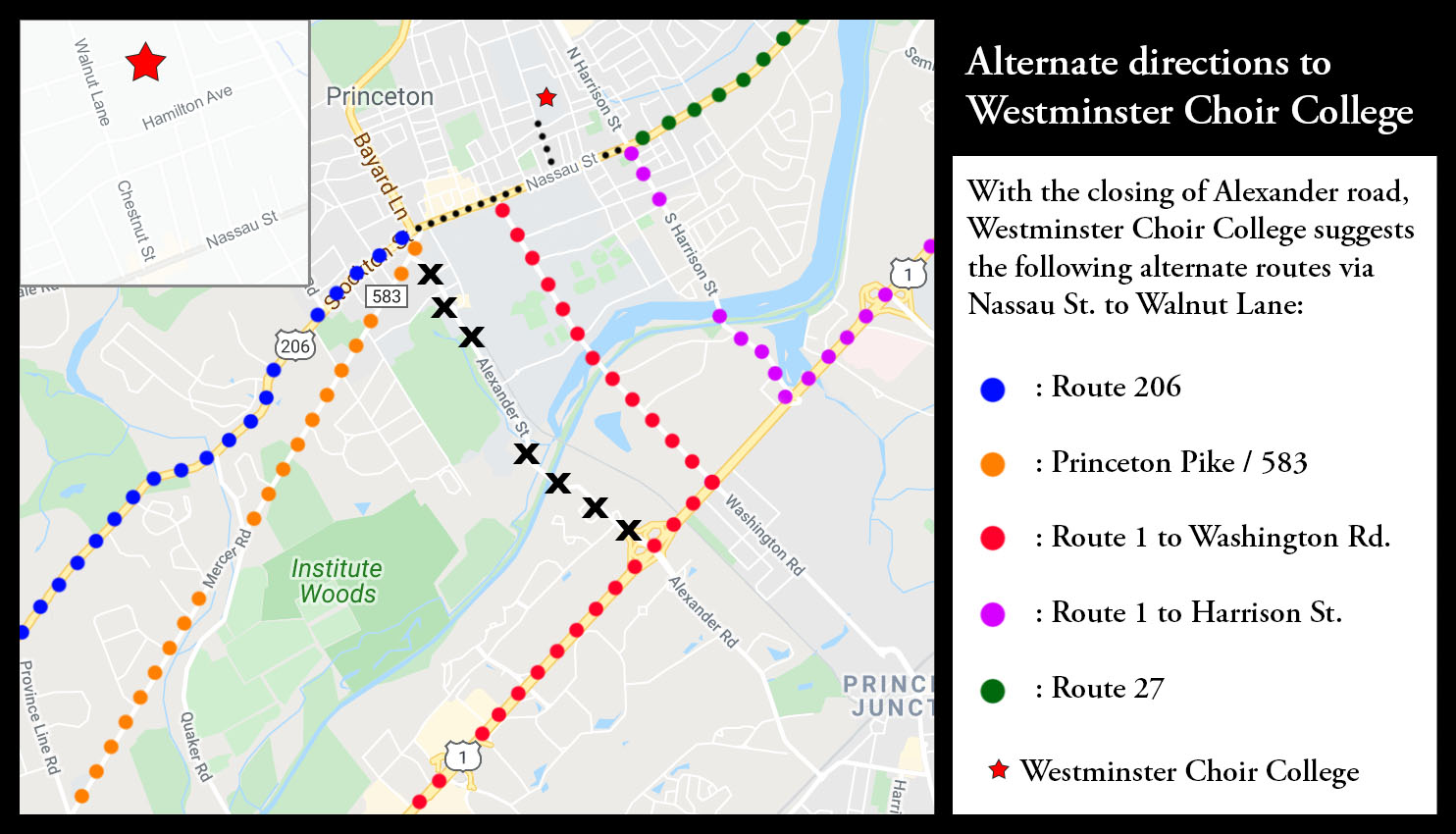 Detour map for Alexander Road construction project